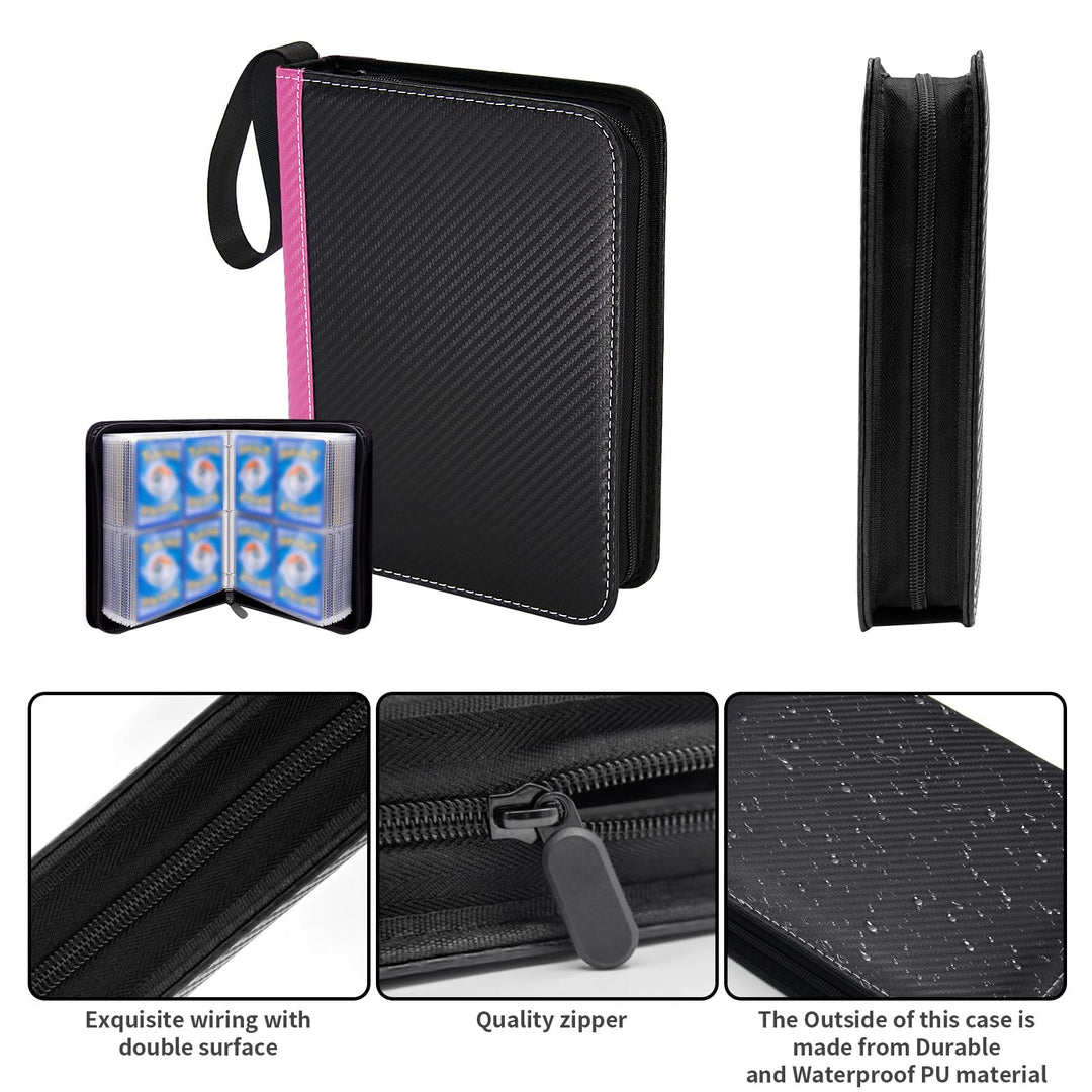MaoKea Card Binder For Card 4-Pocket Sleeves with 440 Cards Holder,Game Collection Binder Card Holder Of Fit for TCGcard album,game card Yugioh Trading Sports Cards (Pink and black)