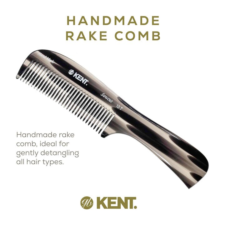 Kent 10T Large Hair Detangler Comb, Handmade Wide Tooth Comb for Curly Hair, Detangling Comb For Wet and Dry Hair, Rake Comb for Women Hair Combs for Thick Hair, Saw-Cut and Hand Polished (Graphite)