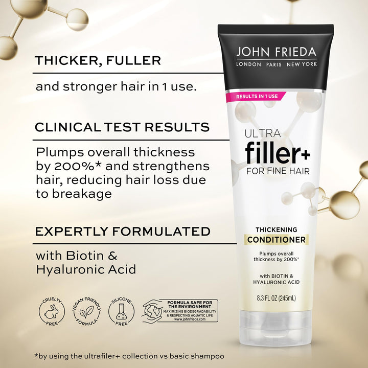 John Frieda ULTRAfiller+ Volumizing Conditioner for Fine, Thinning Hair with Biotin and Hyaluronic Acid, 8.3 Oz