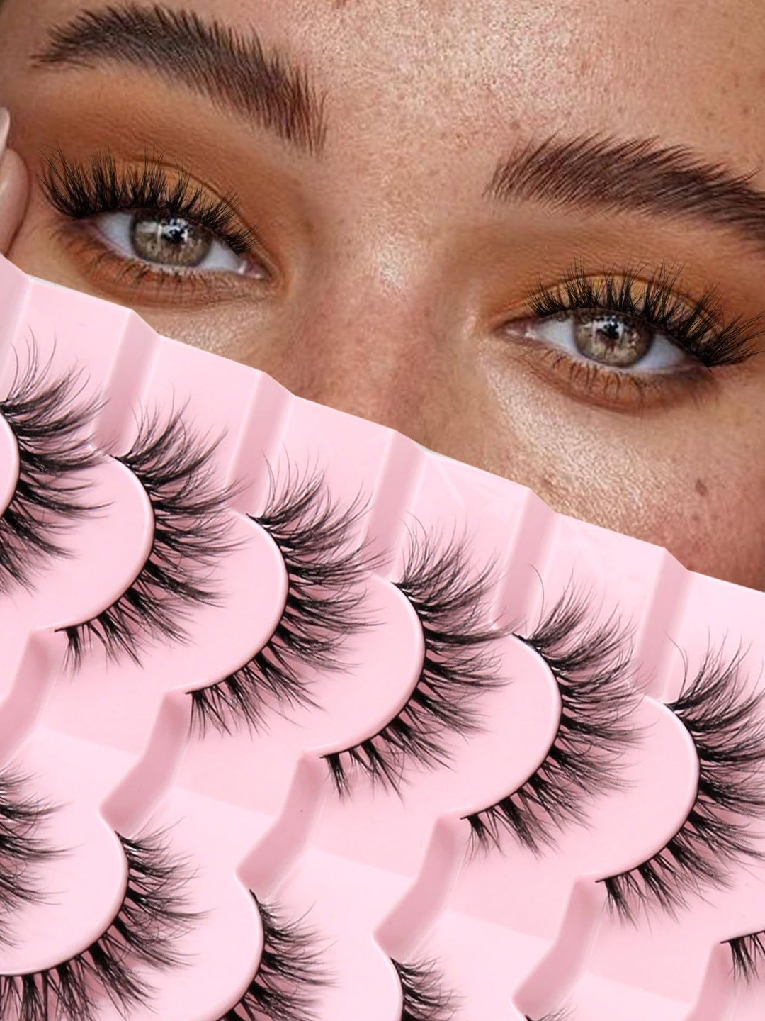 Lashes Natural Cat Eye Lashes Wispy Eyelashes 15mm False Eyelashes Wispy Lashes 3D Volume Strip Eyelashes Thin Cotton Band Soft Fake Eyelashes False Lashes Pack 7 Pairs Siligli