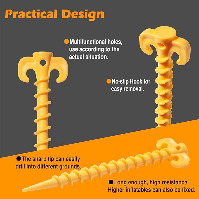 12 Pack Tent Stakes, Stakes for Inflatables, 7.5 inch Heavy Duty Spiral Design Outdoor Tent Stakes, Ground Stakes Ground Anchors Pegs, Yard Lawn Pegs Anchor for Canopy, Camping, Hiking, Beach