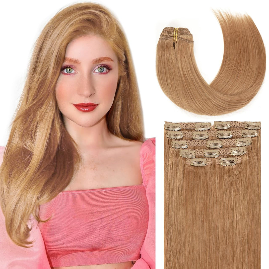 Lacer Clip In Real Human Hair Extensions Ginger Blonde Color 7 Pieces Straight Double Weft Thick Clip In Hair Extensions Human H