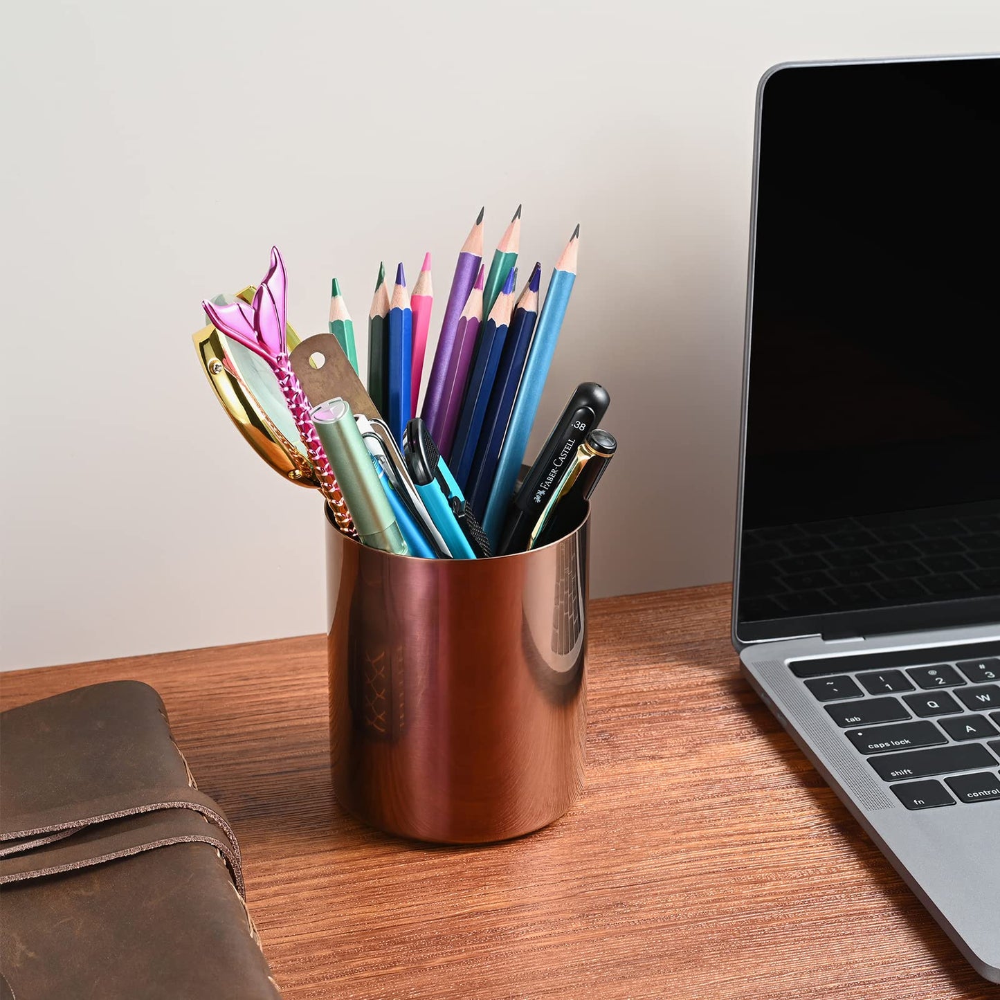Bidponds Rose Gold Pencil Holder for Desk, Stainless Steel Pencil Cup, Pen Holder Cup, Pen Pot, Vases Flower Pot, Makeup Brush Holder, Desktop Accessory Stationery Organizer