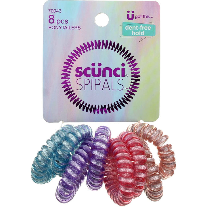 Scünci Hair Color Matching Elastics for Blonde Hair - 8 pieces + Bonus! Spiral Ponytailer!