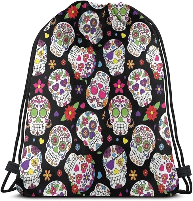 Drawstring Backpack Dead Sugar Skull Bag Water Resistant Lightweight Gym Sackpack For Hiking Yoga Gym Swimming Travel Beach