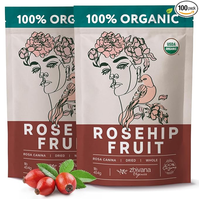 Organic Rosehip Tea Loose (PACK of 2) - Rose Hip Berries Dried - Rose Canina - Immune Support, Antioxidant Tea