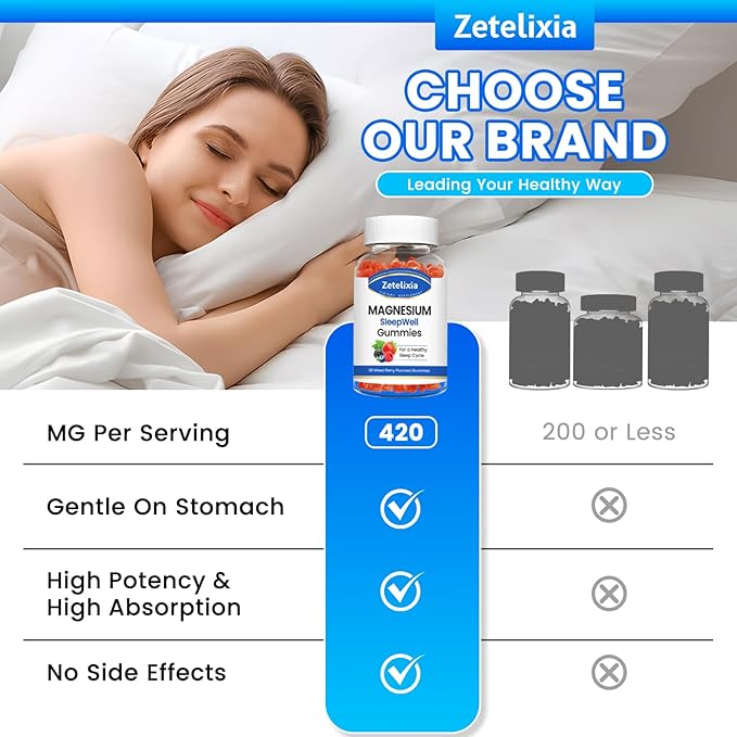 Magnesium Glycinate Gummies, High Absorption Magnesium Supplement for Adults Kids, Relaxation, Brain, Muscle & Bone Support, Melatonin Free, Sugar Free, Mixed Berry Flavor, 120 Cts