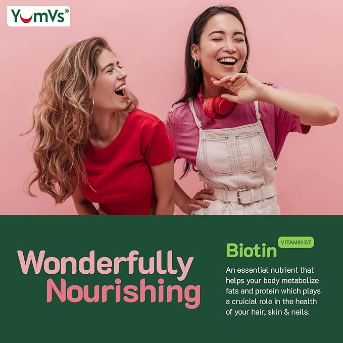 YumVs Biotin Gummies 5000mcg - Luscious Raspberry Flavor - Thicker Faster Hair Growth Gummies for Women or Men - Hair, Skin & Nails Vitamins - Hair Gummies - Vegetarian Biotin Supplement (60 Count)
