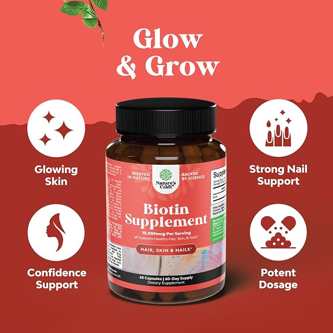 Pure + Potent Biotin Vitamins – Promotes Hair Growth + Prevents Hair Loss - Introduces Better Skin Nails - Natural Supplement for Men and Women- Helps Promote Faster Metabolism