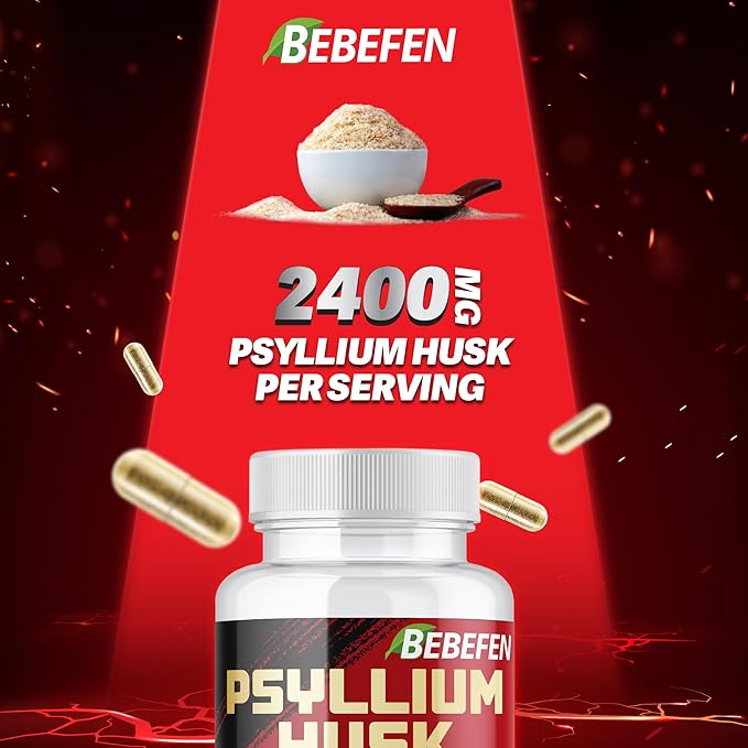 BEBEFEN Psyllium Husk Capsules 2400mg with Black Pepper - 2 Month Supply - Daily Soluble Fiber for Gut Health - Non-GMO and Gluten-Free Formula