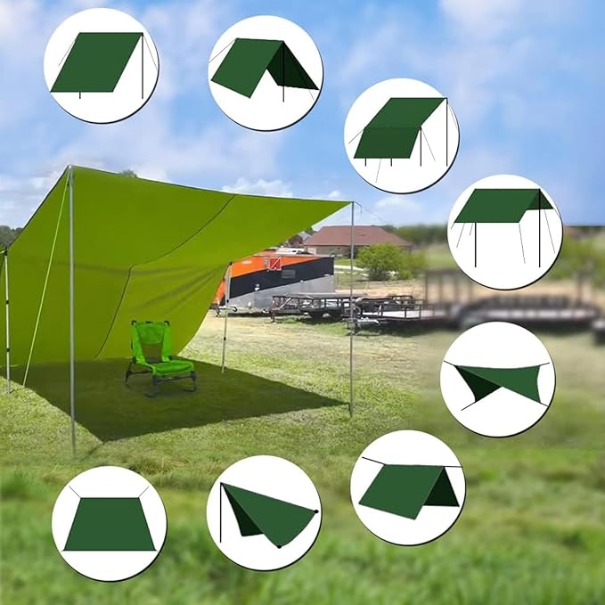Camping Tarp with Poles - AYAMAYA Large Size 10x15 FT Tent Tarps - Waterproof Hammock Awnings Canopy Rain Fly Picnic Mat Survival Shelter for Backpacking Hiking Beach Sun Shade with Stakes & Guylines