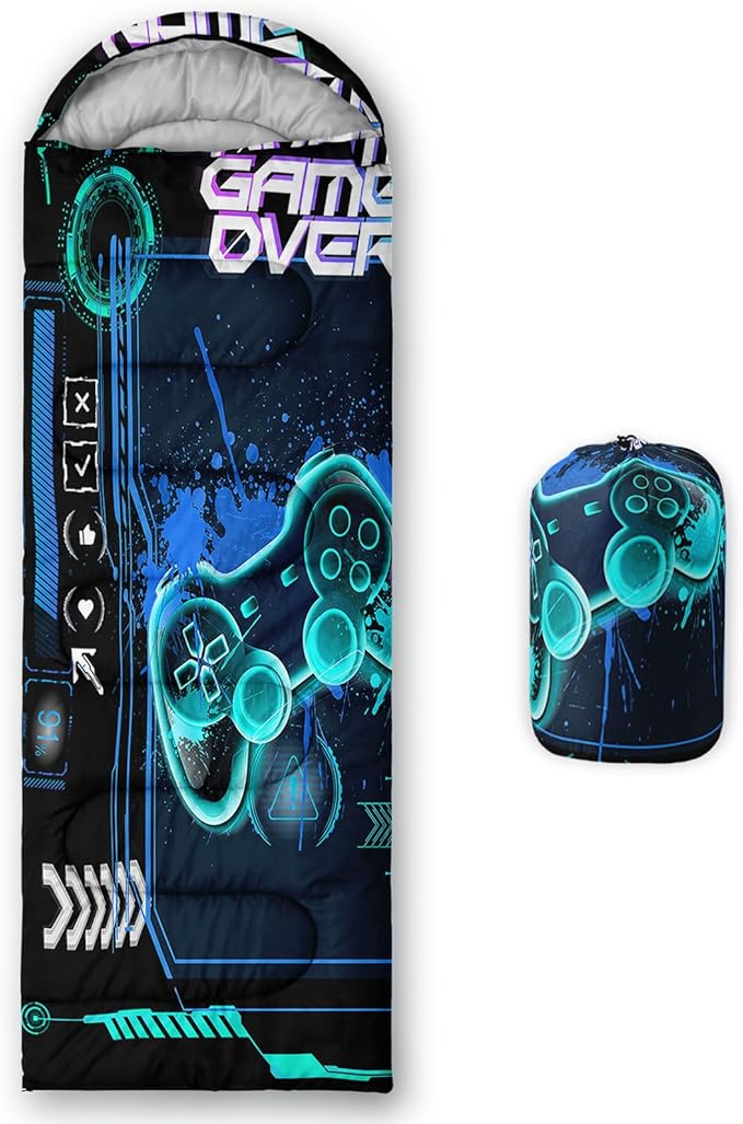 AILONEN Boys Sports Camping Sleeping Bags,Lightweight & Waterproof,3 Season Warm & Cool Weather,Black Player Basketball Sleeping Bags for Kids Adults,Travelling,Outdoors