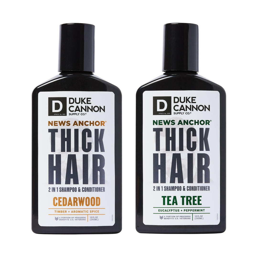 Duke Cannon Supply Co. News Anchor 2-in-1 Hair Wash Cedarwood, Tea Tree Formula - Paraben Free, Protein for Strength, Superior Hydration, No Harsh Sulfates, 10 oz. (Variety 2 Pack)
