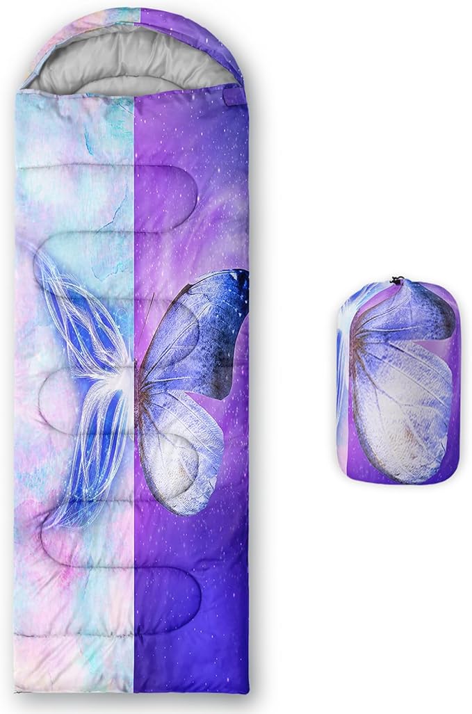 AILONEN Kids Floral Cat Camping Sleeping Bags,Lightweight & Waterproof,3 Season Warm & Cool Weather,Kawaii Kitten Sleeping Bags for Girls Adults,Travelling,Outdoors