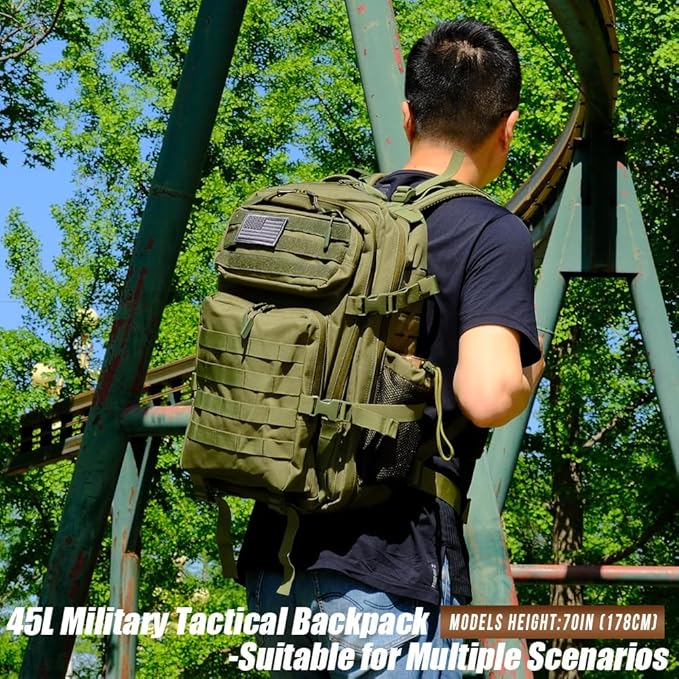 Military Tactical Backpack 45L Large Tactical Backpack for Men, Hiking Rucksack With Bottle Holder