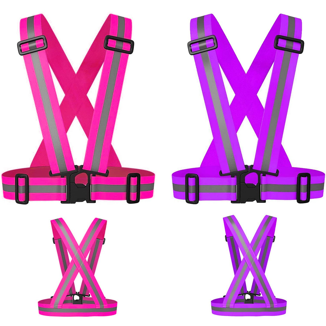 Reflective Running Vest,Safety Reflective Vest with Adjustable Strap for Running,Cycling, Motorcycle and Walking,Fits over Outdoor Clothing,Breathable Waterproof Lightweight (2 Pack Purple Pink)