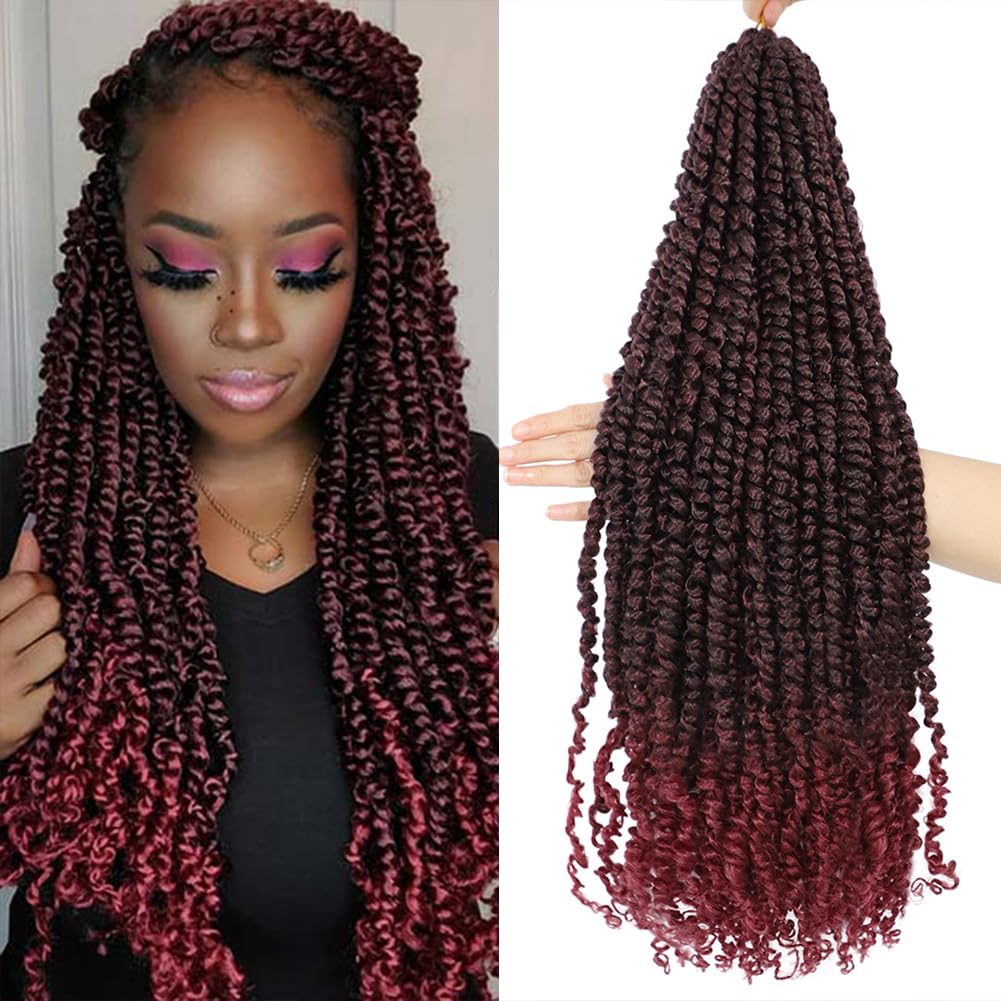 Felek Passion Twist Crochet Hair 24inch 8 Packs Pre Looped Twist Crochet Hair For Black Women Natural Soft Ombre Burgundy Pre Twisted Passion Twist Crochet Hair (T-99j(118), 24inch)