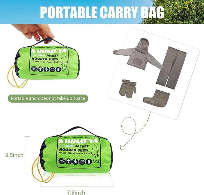 4-Piece Net Suit XXL, Full Body Jacket with Zippered Hood, Pants, Gloves & Foot Covers, Thickened Breathable Mesh, Adjustable Fit for Men & Women, Lightweight for Outdoor, Camping, Fishing & Gardening