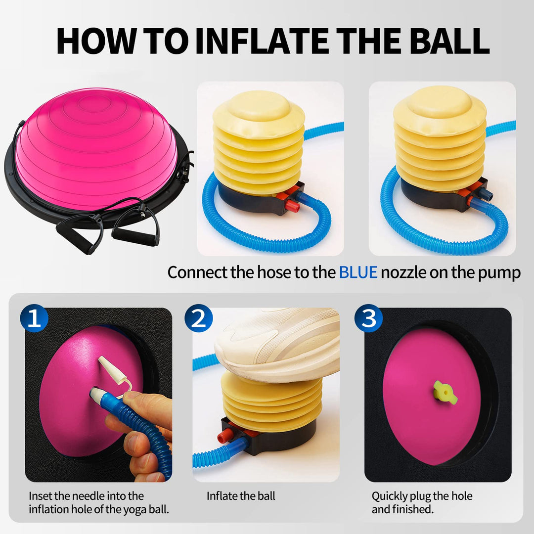 DrfzCa Balance Ball Trainer-Half Ball for Yoga with Resistance Band and Foot Pump, Improve Workout Half Balance Ball,Exercise Balance Ball for Stability Training and Home Gym