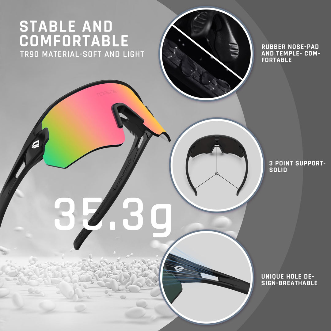 Sunglasses for Men Women Bike Cycling Fishing Running Driving Mountaineering Sports Sunglasses UV Protecting Non-Polarized Z87 TR02EV (Black Black&Golden REVO)