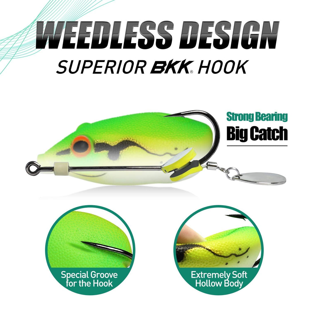 TRUSCEND Topwater Bass Fishing Frog Lures with Weedless Hooks, Floating Soft Frog Baits with Super Spoon/Anti-sticked SBS Skirt, Japan Formula