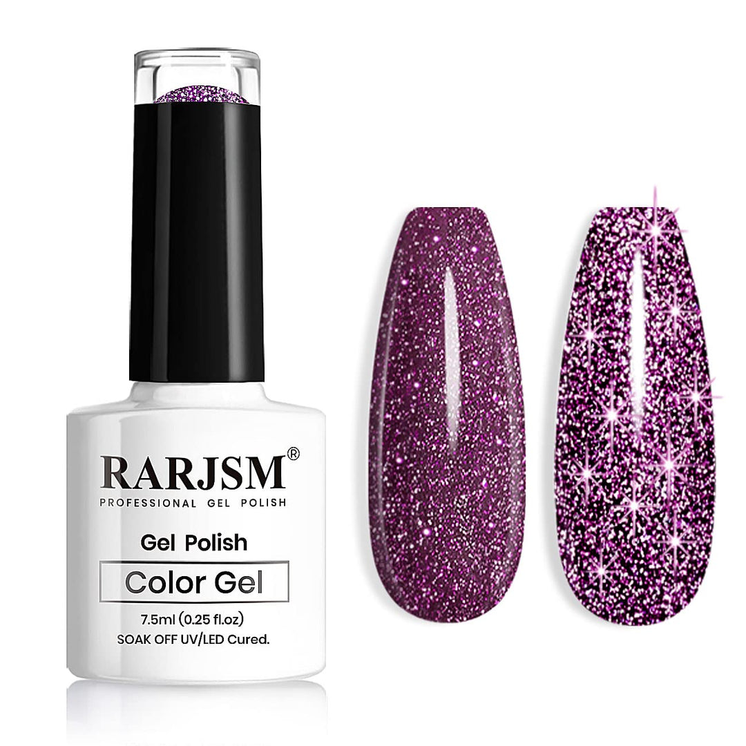 Rarjsm Diamond Gel Nail Polish,Dark Purple Reflective Glitter Gel Polish,Sparkle Shiny Gel Nail Polish For Home Design Glitter N