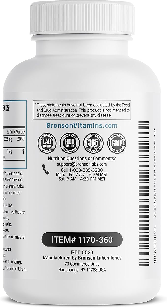 Bronson Melatonin 5mg Fast Dissolve Cherry Flavor Tablets with Vitamin B6 - Nighttime Sleep Aid - Promotes Relaxation, 360 Vegetarian Chewable Lozenges