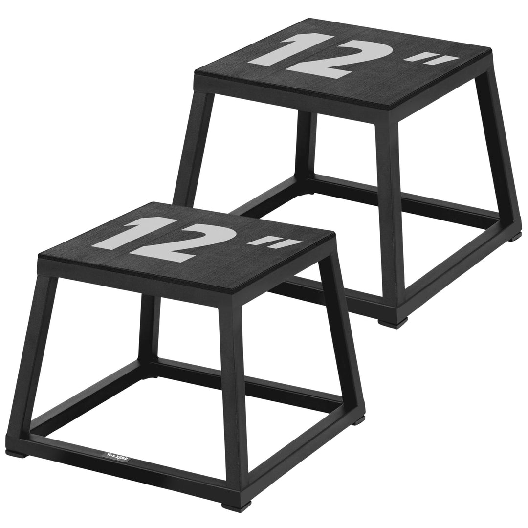 Yes4All Metal Plyo Box - Set of 2 Steel Plyometric Box 12" - Sturdy, Anti-Slip, and Perfect for Home Gym Workouts