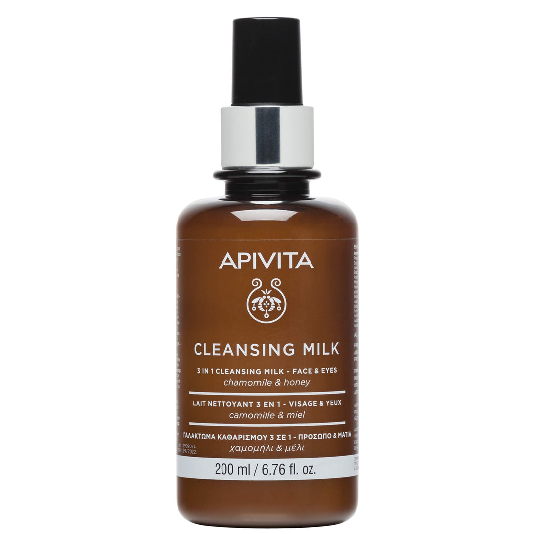 Apivita 3 In 1 Cleansing Lotion, Gentle Facial Cleanser, Makeup Remover & Toner With Chamomile And Honey- Softens, Revitalizes &