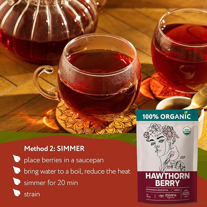 Organic Hawthorn Berry Tea (16 oz.) - Hawthorn Tea, Hawthorne Berries - High Blood Pressure, Heart Health Support, Relaxation