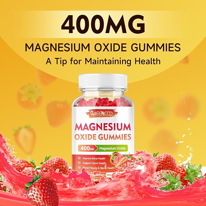 2 Pack Magnesium Oxide Gummies 400mg, Chewable Magnesium Oxide Supplement for Adults & Kids, Nerve & Muscle Support, Non-GMO, Sugar-Free, Strawberry Flavor, 120 Count