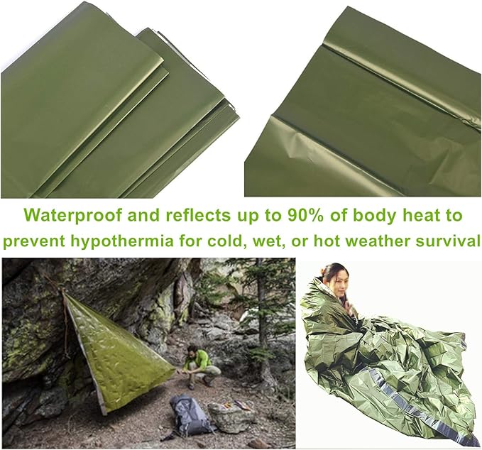 2-Person Emergency Sleeping Bag, Ultra Lightweight Waterproof Thermal Bivy Sack Cover, XL Emergency Shelter Survival Kit for Hiking Outdoor Camping …
