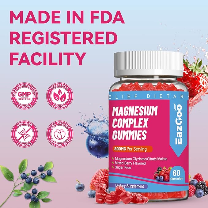 Magnesium Gummies 800mg - Vitamin D3, C, B6, B12 & Zinc Complex with Magnesium Glycinate, Citrate & Malate, Magnesium Complex Gummies for Muscle, Mood & Energy, Vegan 120 Counts