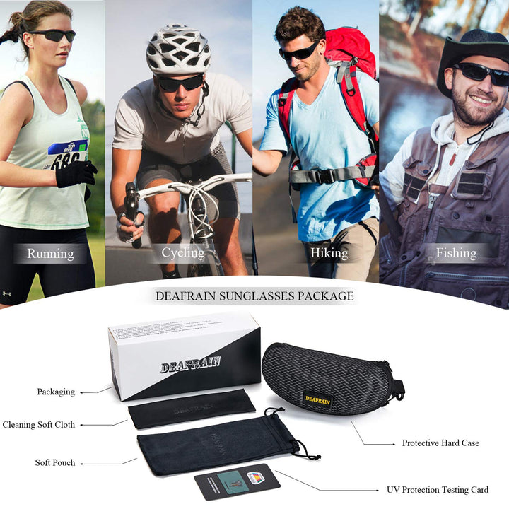 DEAFRAIN Polarized Sports Sunglasses for Men Women Driving Fishing Cycling Running UV Protection