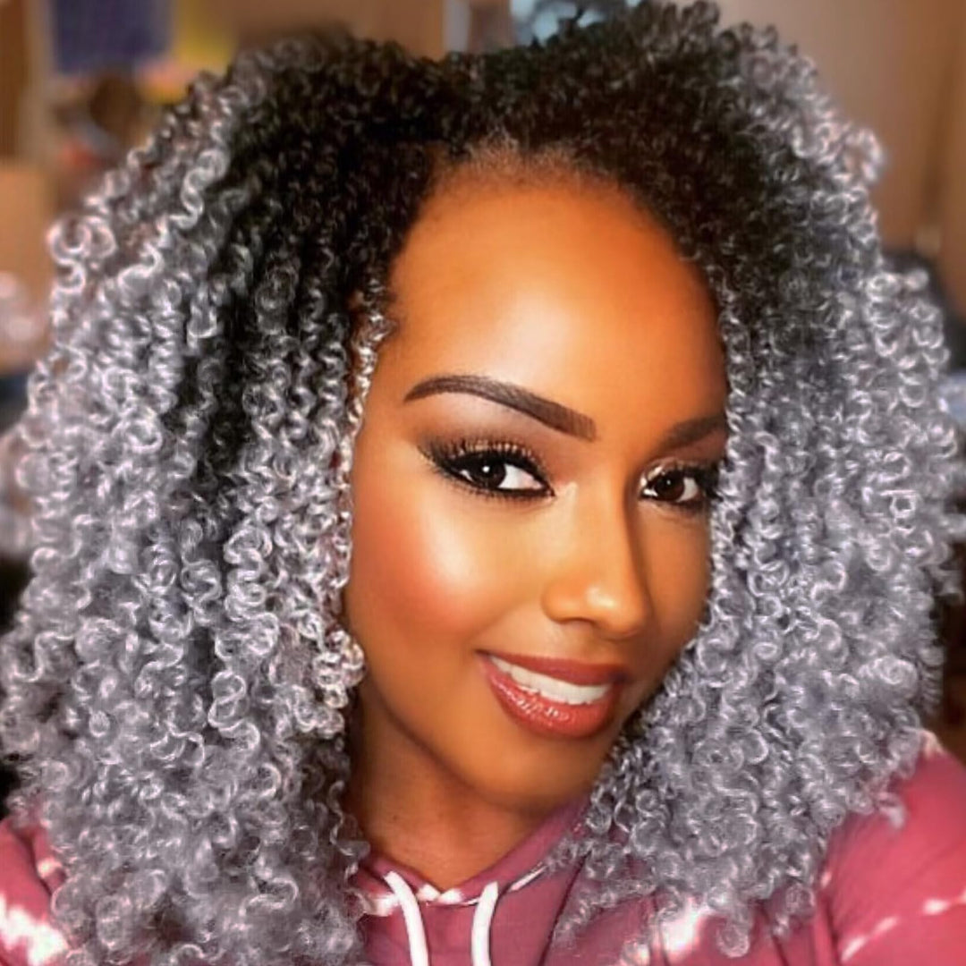 Aksice Pre-looped Yanky Twist Crochet Hair 8 Inch 8 Packs Bohemian Passion Twist Spring Mini Twist Crochet Hair for Black Women Boho Crochet Braids Synthetic (1Bgray)