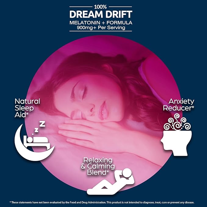 Dream Drift Melatonin+ Sleep Aid Supplements for Adults – 60 Count – Enhanced with Magnesium, Ashwagandha, and L-Theanine for Restful Sleep and Recovery-10mg Melatonin Sleeping Pills.