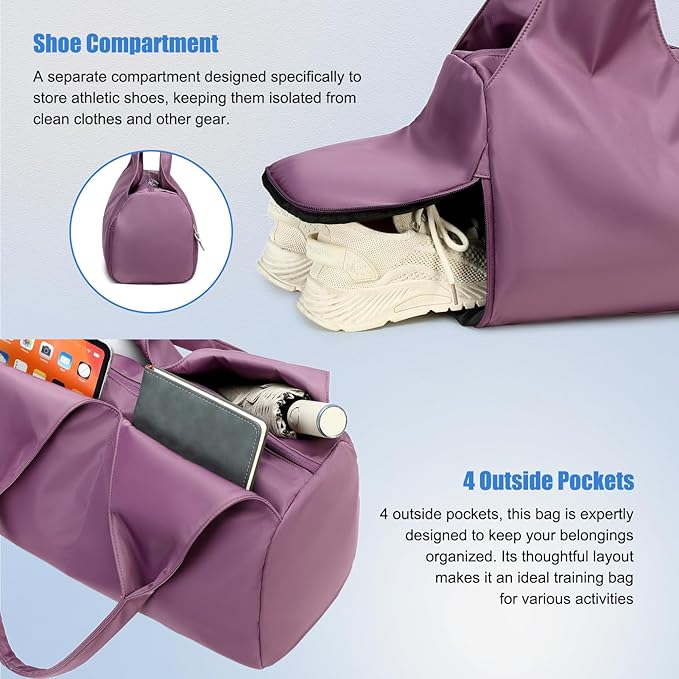 forestfish Yoga Gym Bag for Women with Shoes Compartment & Wet Dry Storage Pockets Lightweight Duffel Bag