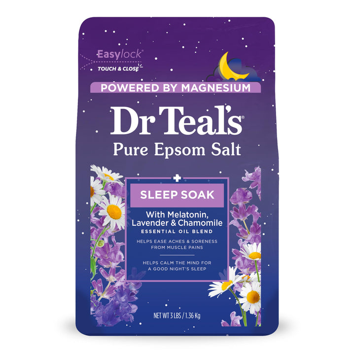 Dr Teal's Pure Epsom Salt Soak, Sleep Blend with Melatonin, Lavender & Chamomile Essential Oils, 3 lbs