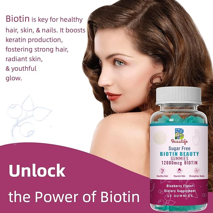 Biotin Collagen Gummies, Hair Skin and Nails,for Women & Men, Biotin, Chlorophyl, Collagen, Biotin Supplement, 60 Gummy Bears