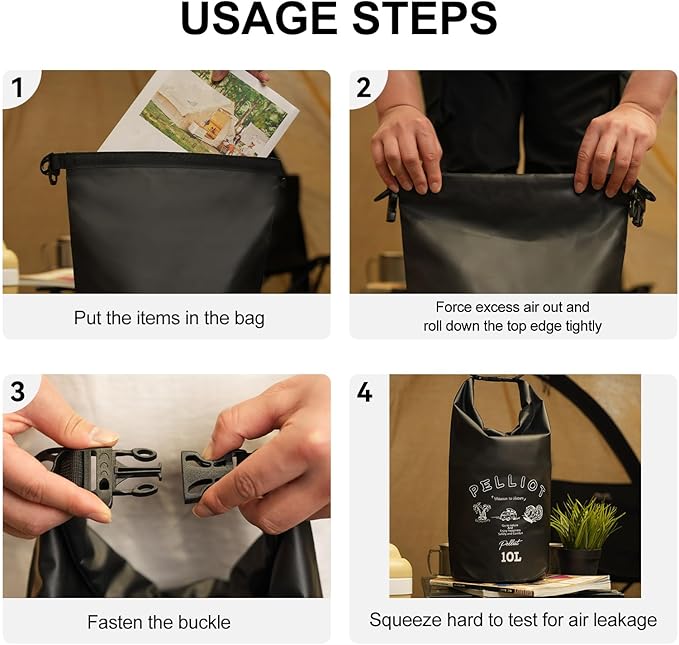 10L Waterproof Dry Bag Tough & Water-repellent Storage Bag with Adjustable Shoulder Strap Lightweight Portable Shoulder Dry Bags for Kayaking Boating Camping Black