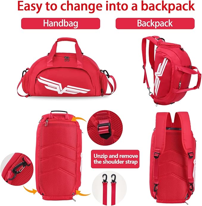 FIORETTO 30L Sports Gym Duffle Bag with Wet Pocket & Shoe Compartment, Weekender Hospital Overnight Bag for Women, Sports Holdall Backpack