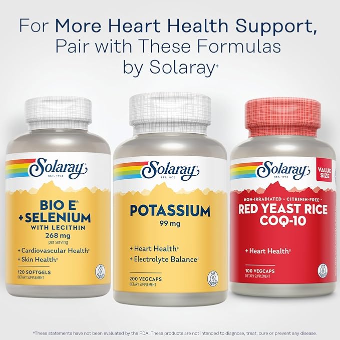 Solaray Potassium 99 mg - Electrolyte Balance Formula - Potassium Supplement for Electrolytes, Vascular and Heart Health Support - 60-Day Money Back Guarantee, Lab Verified, 200 Servings, 200 VegCaps
