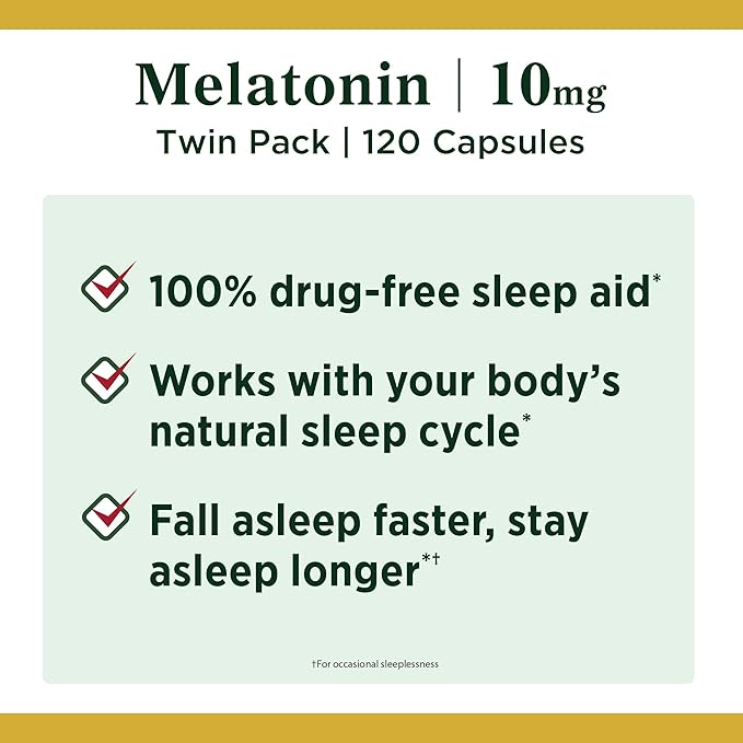Nature's Bounty Melatonin, Promotes Relaxation and Sleep Health, 10mg, Capsules, 60 Ct (2 Pack)
