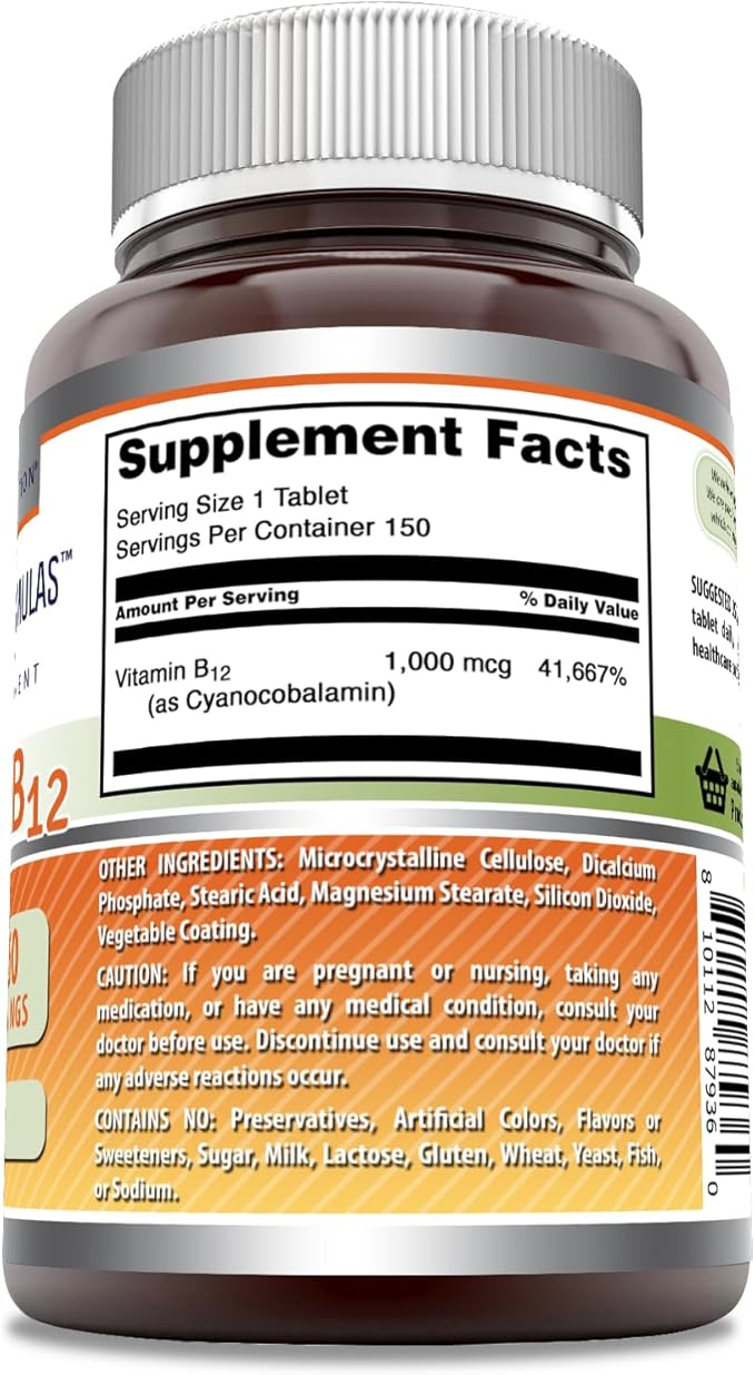 Amazing Formulas Vitamin B12 Supplement | 1000 Mcg per Serving | Tablets | Non-GMO | Gluten-Free | Made in USA (1 Pack, 150 Count)