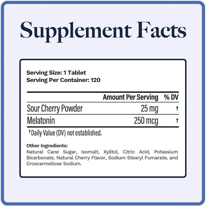 Micro Melatonin | Low Dose Melatonin 250mcg | with Natural Cherry | Safe for Kids | Made in The USA | 120 Tablets