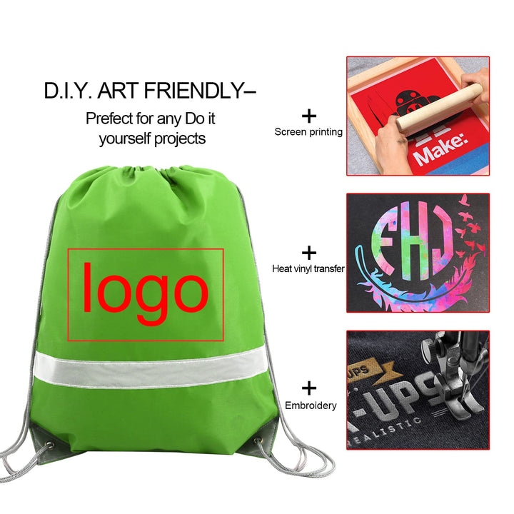 BeeGreen Fruit Green Drawstring Backpack Bulk 10 Pieces Wholesale, String Backpack for Party Gym Sport Trip, Reflective Strips Cinch Sack with String, DIY Drawstring Bags for Women and Men.
