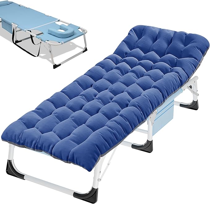 ABORON Folding Camping Cot W/Mat for Adults, Adjustable Heavy Duty Outdoor Bed,1200 D Layer Oxford Travel Camp Cots