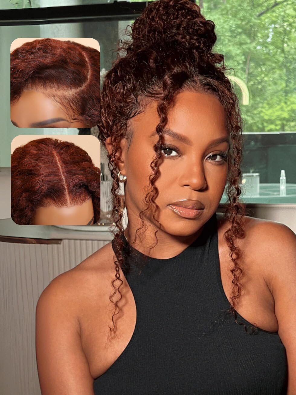 UNICE Reddish Brown Curly 7x5 Bye Bye Knots Glueless Wig Pre Cut Lace Front Wigs Human Hair Pre Plucked Bleached Knots Pre Everything Human Hair Wig 150% Density 20 inch