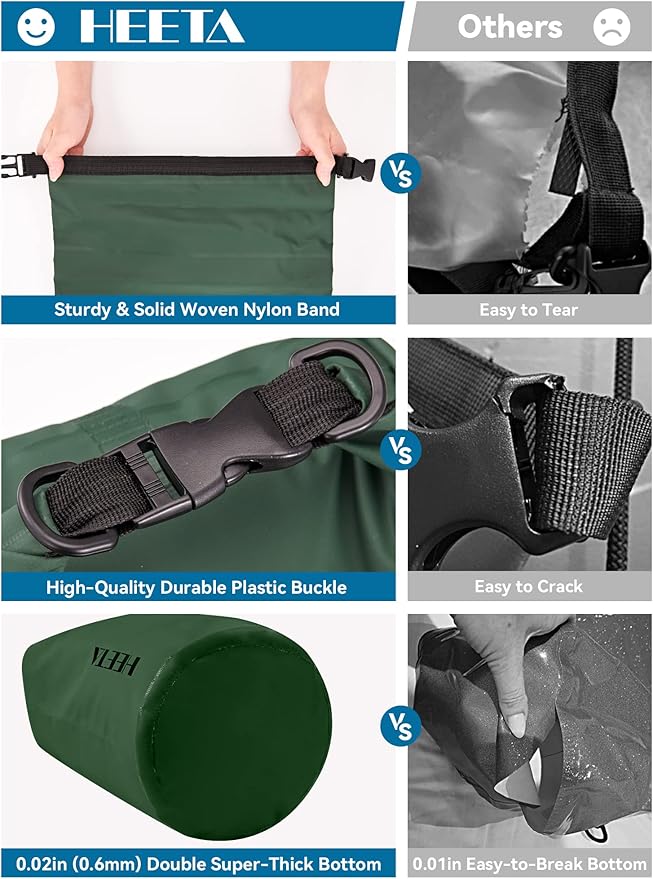 HEETA Waterproof Dry Bag for Women Men(Upgraded Version) 5L/10L/20L/30L/40L Roll Top Lightweight Dry Storage Bag Backpack with Emergency Whistle for Travel, Swimming, Boating, Kayaking, Camping, Beach