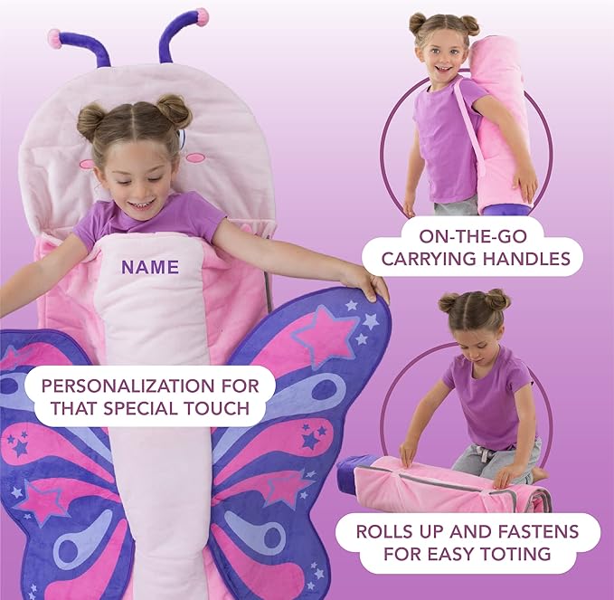 Bixbee Kids Sleeping Bag, Soft Sleepy Sack for Kids & Toddlers | Easy Roll Up Design for School, Daycare + Naptime, 60 x 22 Inches | Cozy Slumber Bag w Lining for Girls + Boys